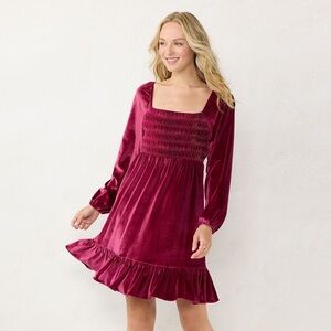 LC Lauren Conrad Smocked Velvet Dress Elegant Velvet Burgundy Dress